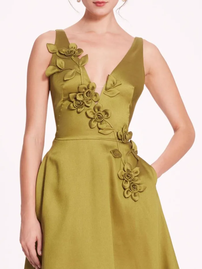 Marchesa Marchesa Notte Floral Mikado Midi Dress Olive 8211 Women