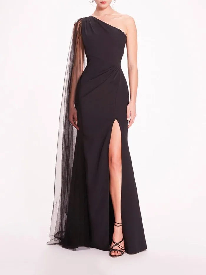 Marchesa Marchesa Notte One Shoulder Cape Gown Black 8211 Women