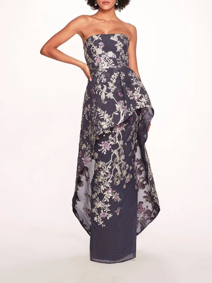 Marchesa Marchesa Notte Strapless Gilded Gown Navy 8211 Women