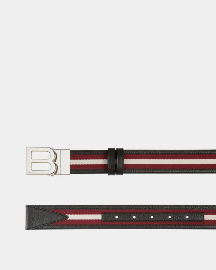 Men Bally Belts B Logo 35mm Reversible Belt In Red And White Fabric And Leather Multicolor Men Bally Belts B Logo 35mm Reversible Belt In Red And White Fabric And Leather Multicolor