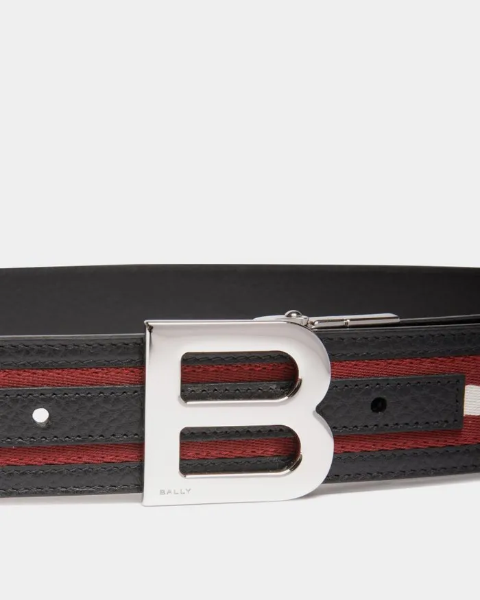 Men Bally Belts B Logo 35mm Reversible Belt In Red And White Fabric And Leather Multicolor Men Bally Belts B Logo 35mm Reversible Belt In Red And White Fabric And Leather Multicolor