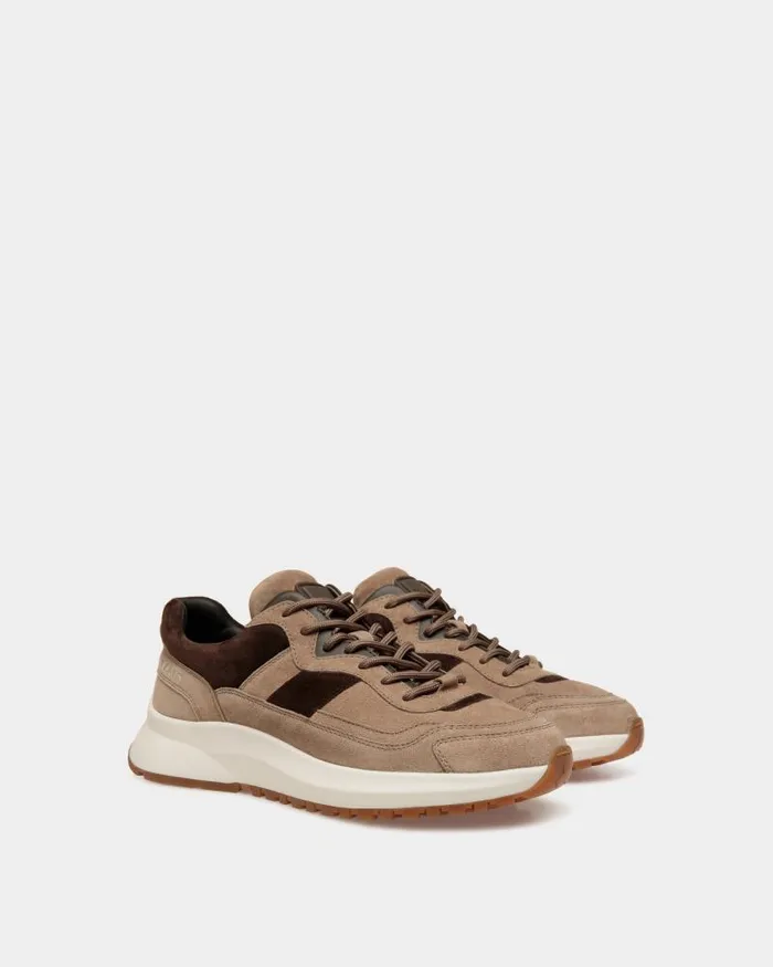 Men Bally Sneakers Outline Sneaker In Taupe And Ebano Suede Brown Men Bally Sneakers Outline Sneaker In Taupe And Ebano Suede Brown