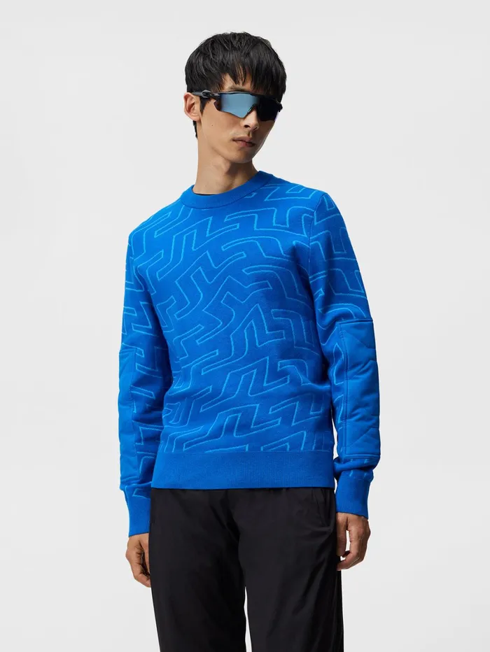 Men Bridge Swirl Knitted Sweater Lapis Outline Bridge Swirl JLindeberg Knitwear