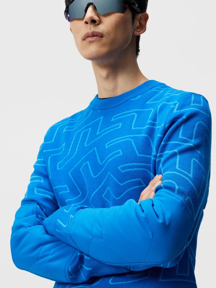 Men Bridge Swirl Knitted Sweater Lapis Outline Bridge Swirl JLindeberg Knitwear Men Bridge Swirl Knitted Sweater Lapis Outline Bridge Swirl JLindeberg Knitwear