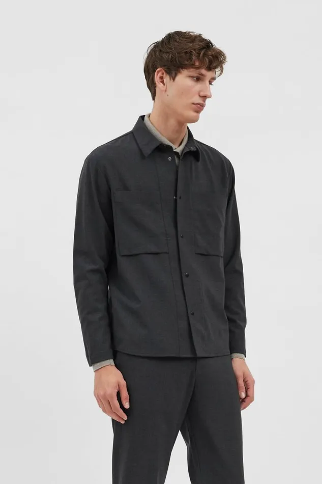 Men Jens Cordura Tech Wool Overshirt Charcoal Melange Norse Projects Overshirts