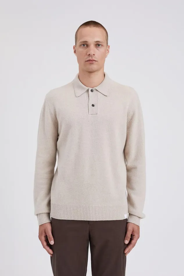 Men Norse Standard Merino Lambswool Polo Oatmeal Norse Projects Knitwear