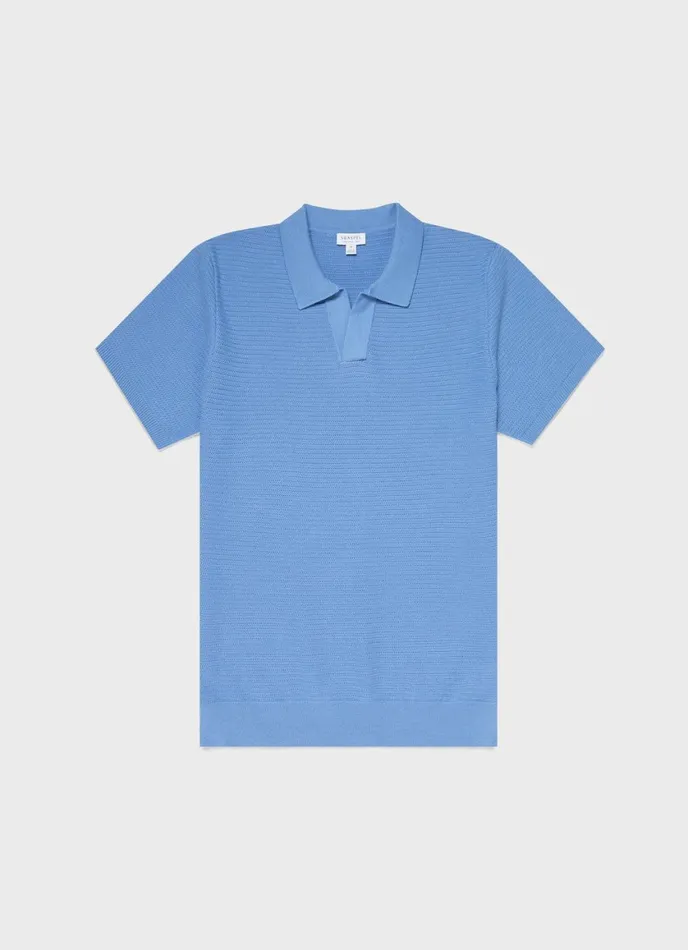 Open Textured Polo Shirt Cool Blue Men SUNSPEL Polo Shirts