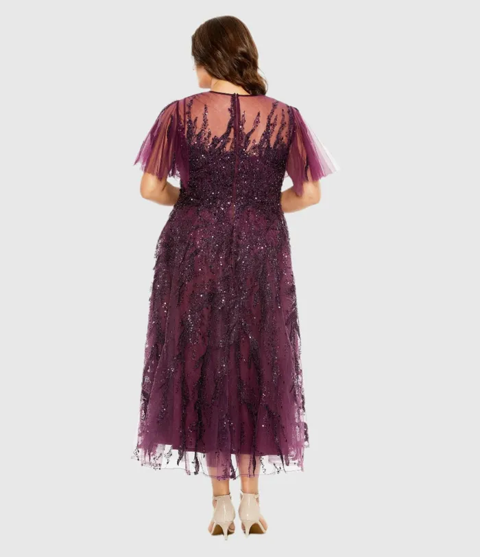 Plus Size Dresses Women High Neck Flutter Sleeve A Line Embellished Dress Plum Mac Duggal Plus Size Dresses Women High Neck Flutter Sleeve A Line Embellished Dress Plum Mac Duggal