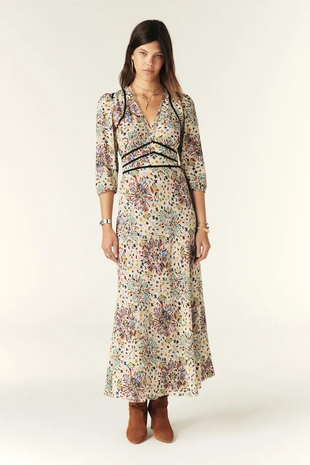 Printed Maxi Dress Fazia Beige Women Baandsh Dresses