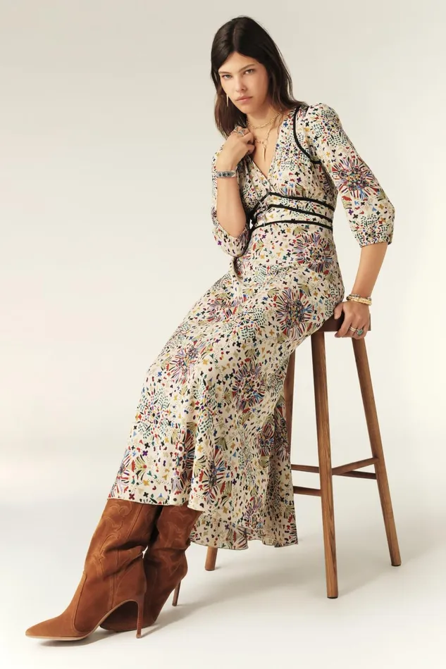 Printed Maxi Dress Fazia Beige Women Baandsh Dresses