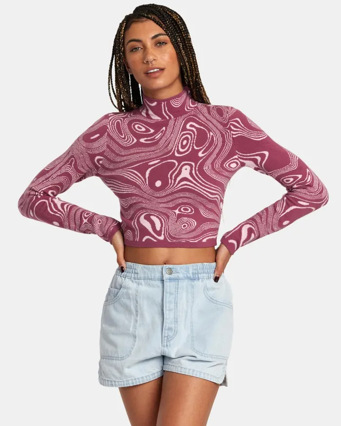 RVCA Sweaters Aprs Sweater Long Sleeve Crop Top Mulberry 8211 Women
