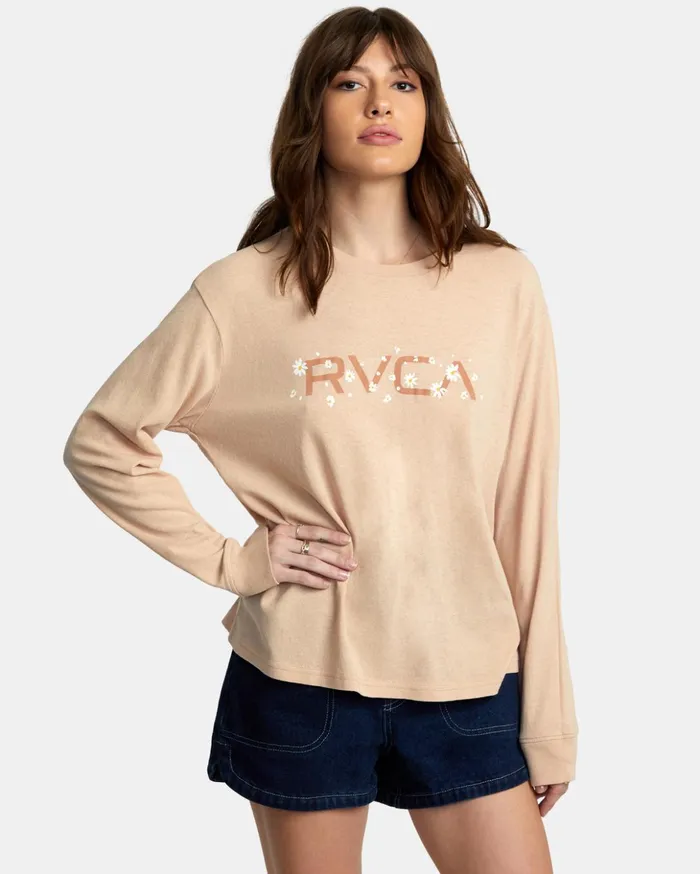 RVCA Tees Tanks Big RVCA Daisy Long Sleeve TShirt Nude 8211 Women