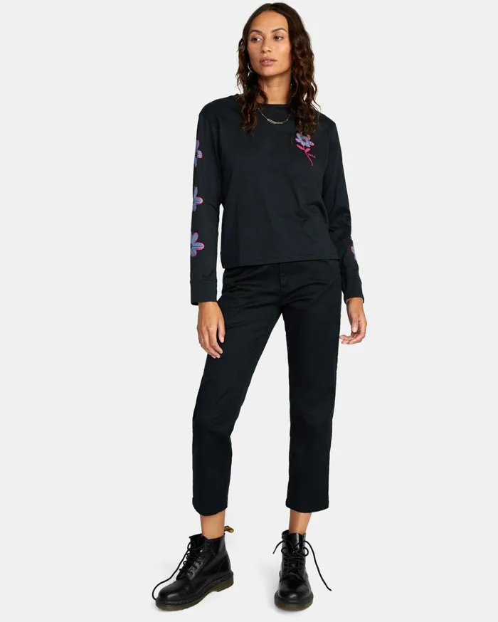 RVCA Tees Tanks Happy Daisy Long Sleeve TShirt Rvca Black 8211 Women