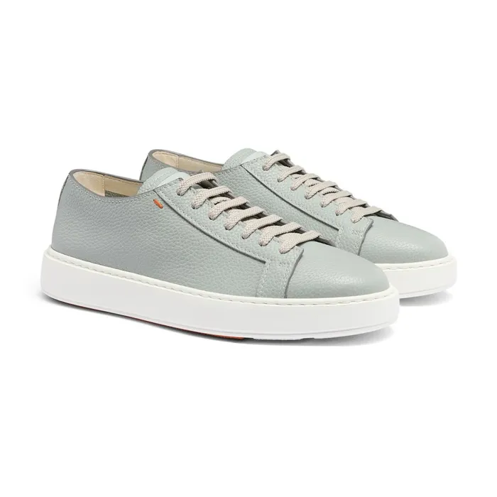 Santoni Light Blue Tumbled Leather Sneaker Men Sneakers