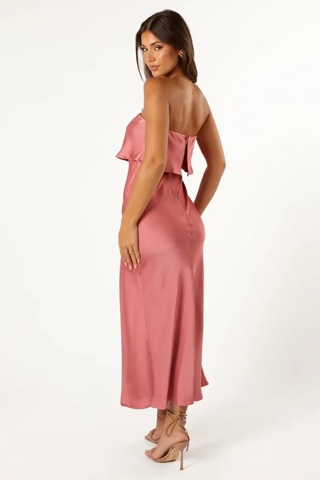 Satin Dresses Vienna Strapless Midi Dress Dusty Rose 8211 Petal and Pup Women