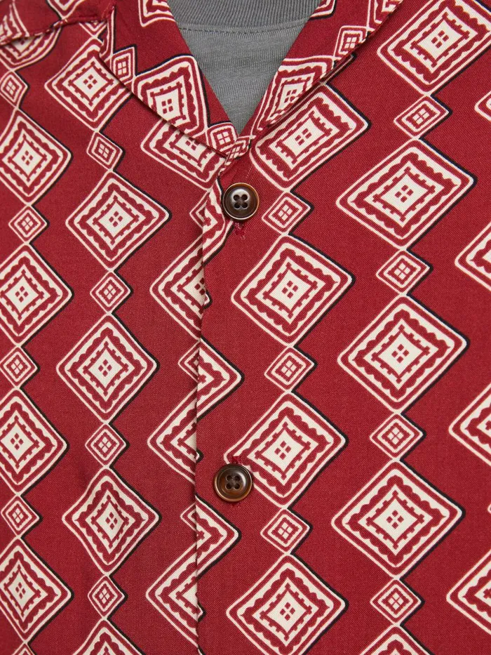 Shirts JACK and JONES Mens RELAXED FIT RESORT SHORT SLEEVED SHIRT Red Brick Red Gift for Friend