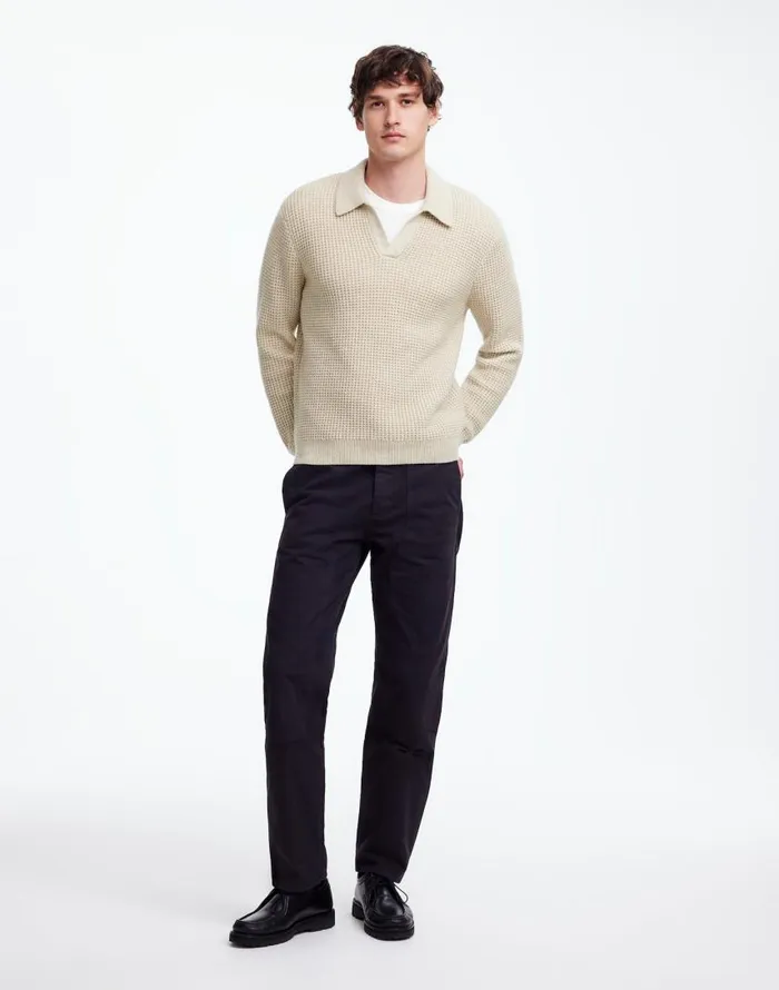 Shirts Men Madewell JohnnyCollar Sweater Polo Shirt In Waffle Knit Heather Light Sand
