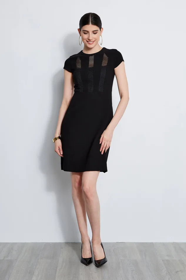 Short Sleeve Dresses Women Elie Tahari Geo Lace Inset Dress BLACK