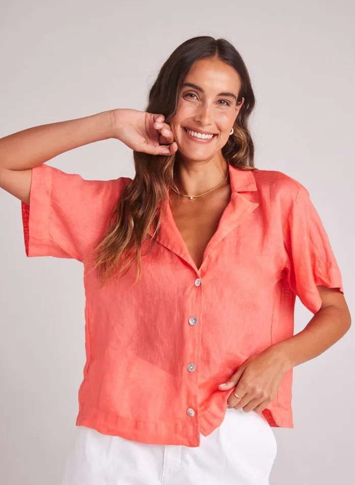 Short Sleeve Women Bella Dahl Short Sleeve Flowy Button Down 8211 Hibiscus Bloom