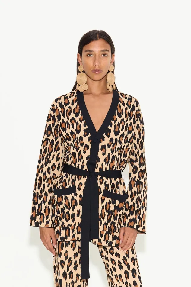 Simon Miller Tops Women Simon Miller Max Belted Knit Cardigan In Cheetah