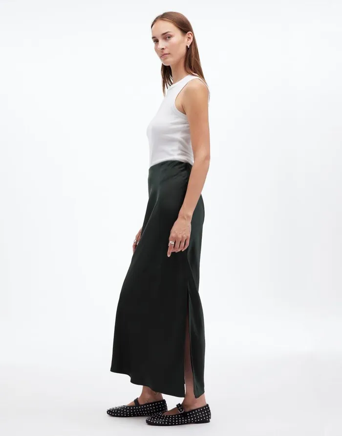 Skirts Women Madewell Satin Maxi Slip Skirt Luxury Forest