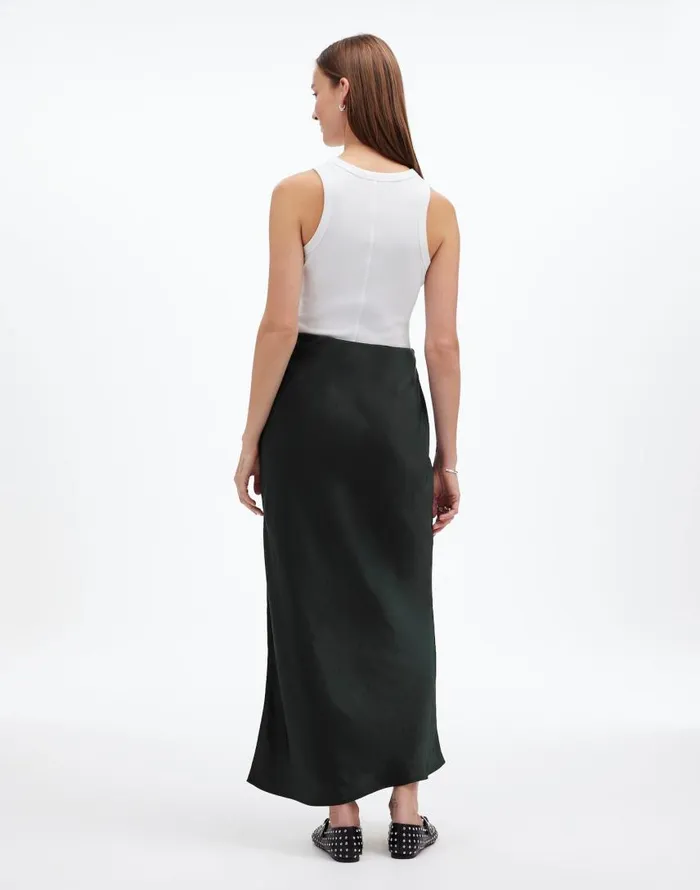 Skirts Women Madewell Satin Maxi Slip Skirt Luxury Forest