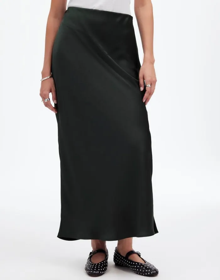 Skirts Women Madewell Satin Maxi Slip Skirt Luxury Forest