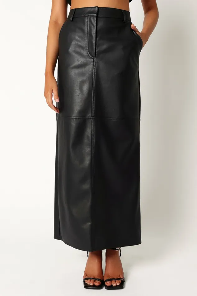 Skirts Women Petal and Pup Jade Vegan Leather Column Skirt Black