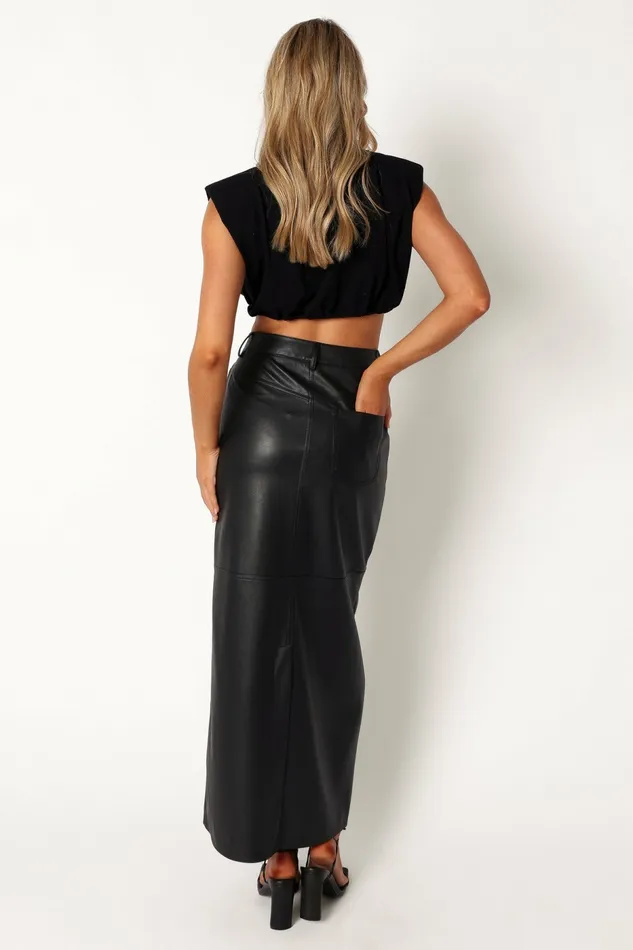 Skirts Women Petal and Pup Jade Vegan Leather Column Skirt Black