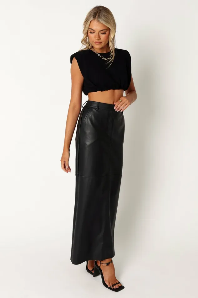 Skirts Women Petal and Pup Jade Vegan Leather Column Skirt Black