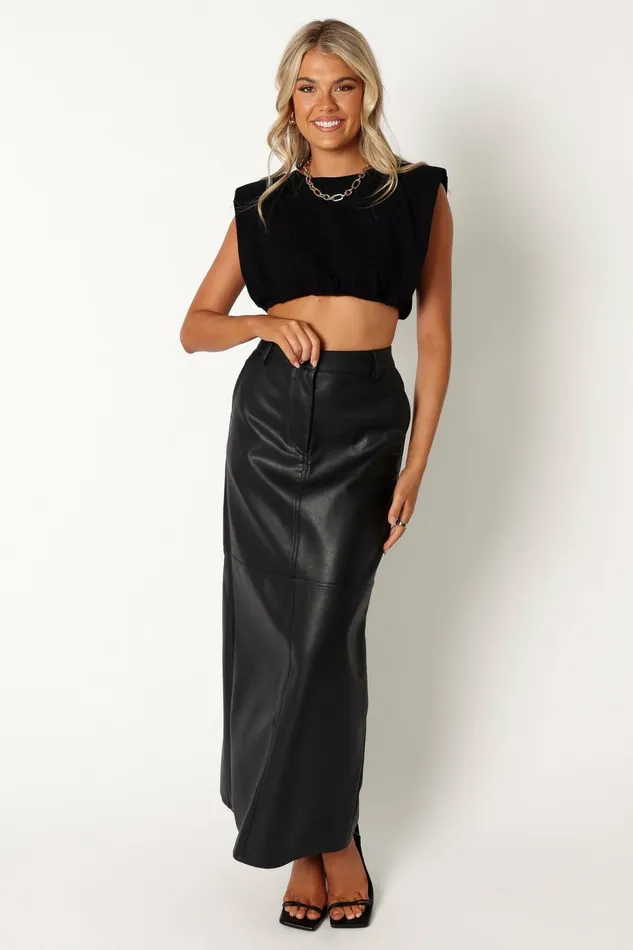 Skirts Women Petal and Pup Jade Vegan Leather Column Skirt Black