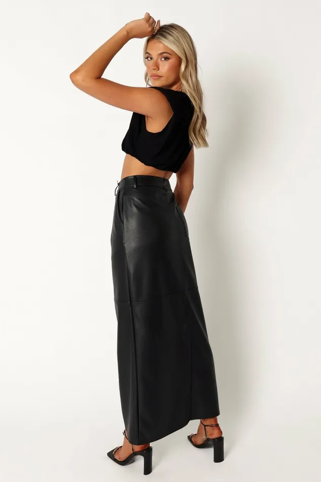 Skirts Women Petal and Pup Jade Vegan Leather Column Skirt Black