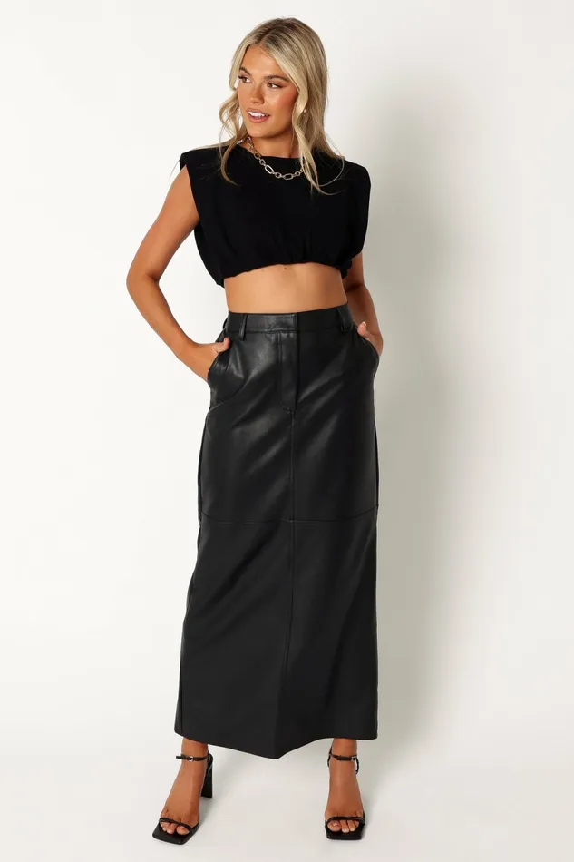 Skirts Women Petal and Pup Jade Vegan Leather Column Skirt Black