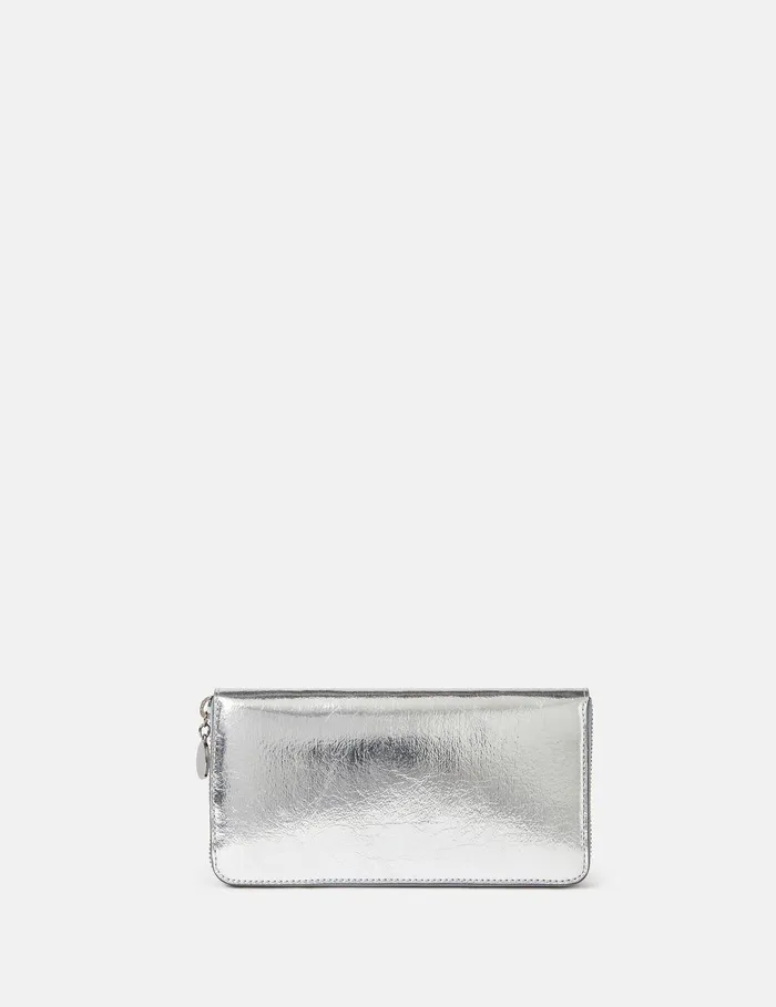 Stella McCartney Compact Wallets Women Logo Continental Wallet Metallic Silver