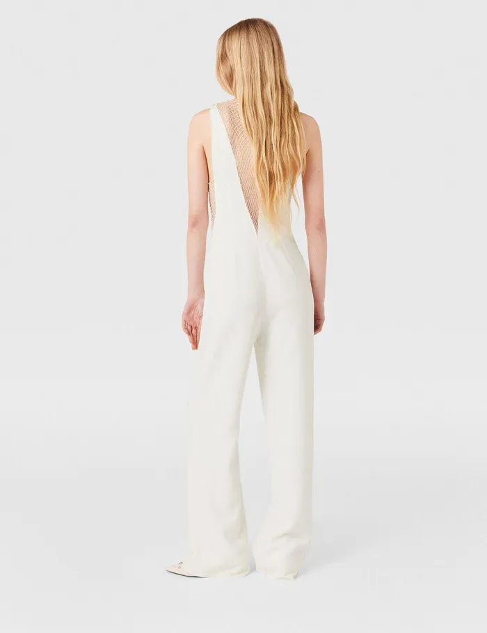 Stella McCartney Jumpsuits Women Crystal Mesh Deep V Jumpsuit Pure White Stella McCartney Jumpsuits Women Crystal Mesh Deep V Jumpsuit Pure White