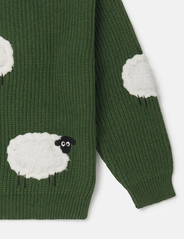 Stella McCartney TShirts And Sweatshirt Kids Sheep Appliqu Sweater Green Stella McCartney TShirts And Sweatshirt Kids Sheep Appliqu Sweater Green