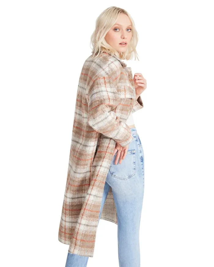 Steve Madden Long Plaid Coat Taupe Womens Jackets and Coats Steve Madden Long Plaid Coat Taupe Womens Jackets and Coats