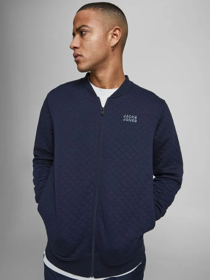 Sweatshirts JACK and JONES Mens ONION QUILTED ZIP SWEATSHIRT Blue Navy Blazer Popular