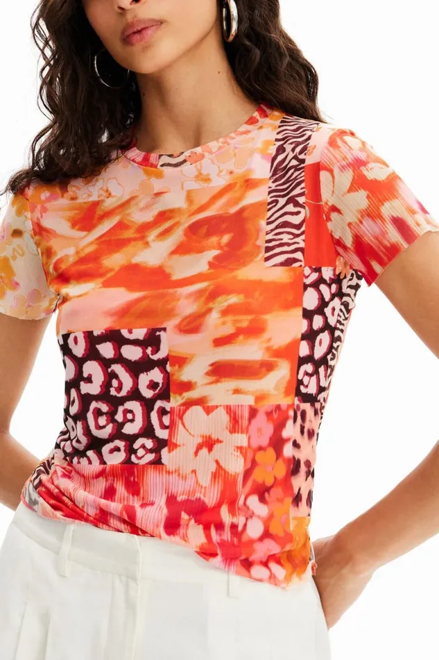TShirts Women Desigual Tulle Patch Tshirt Orange