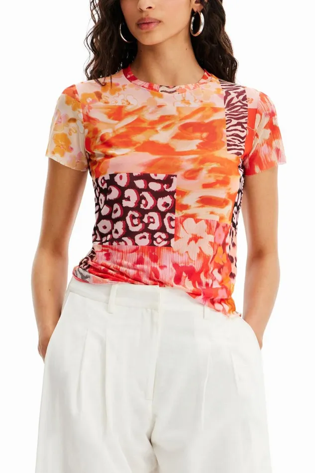 TShirts Women Desigual Tulle Patch Tshirt Orange
