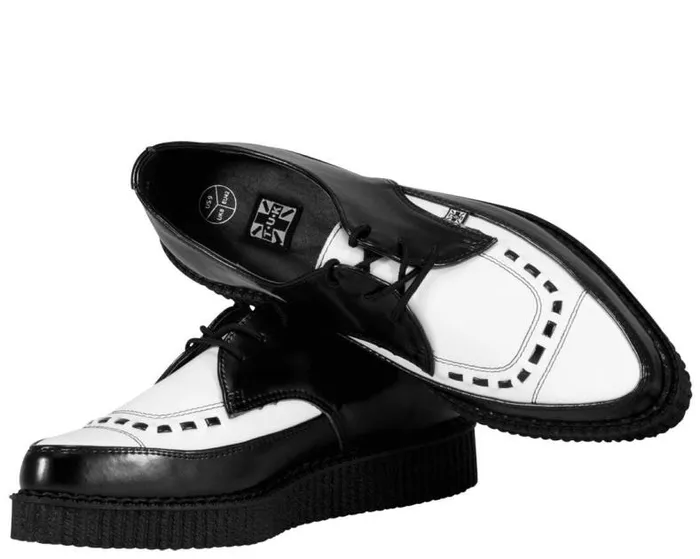 TUK Shoes Dress Shoes Men Black and White Leather Tie Pointed Toe Creeper 8211 TUK Shoe