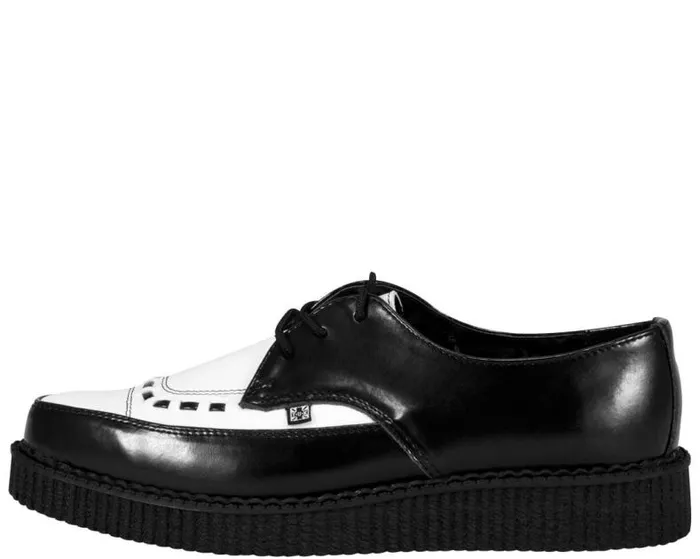 TUK Shoes Dress Shoes Men Black and White Leather Tie Pointed Toe Creeper 8211 TUK Shoe