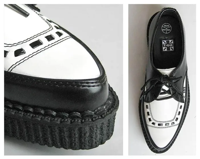 TUK Shoes Dress Shoes Men Black and White Leather Tie Pointed Toe Creeper 8211 TUK Shoe
