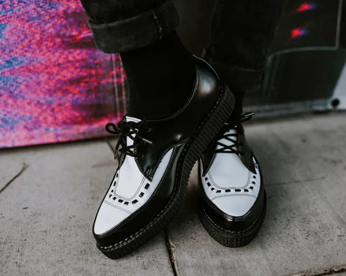 TUK Shoes Dress Shoes Men Black and White Leather Tie Pointed Toe Creeper 8211 TUK Shoe