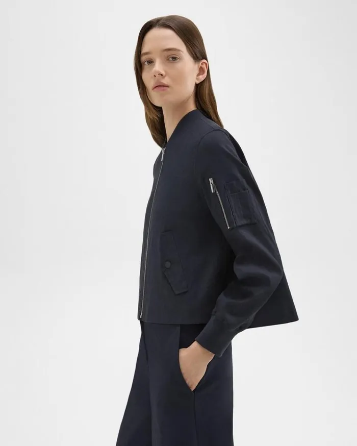 Theory ALine Flight Jacket In Good Linen Concord Women Outerwear