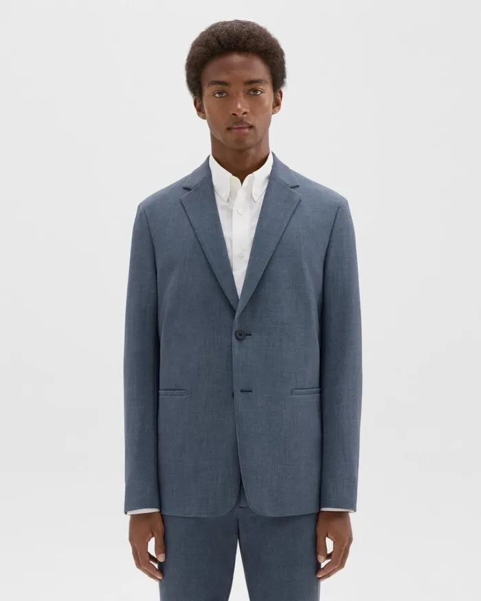 Theory Clinton Blazer In Printed Precision Ponte Dusty Blue Mel Men Blazers Jackets