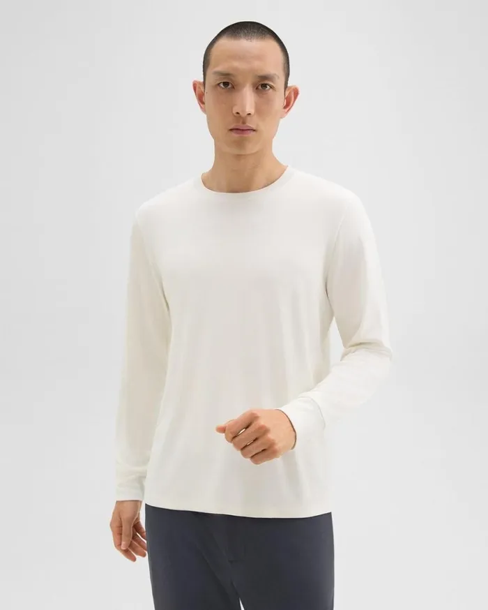 Theory Essential LongSleeve Tee In Anemone Modal Jersey Winter White Men TShirts Polos