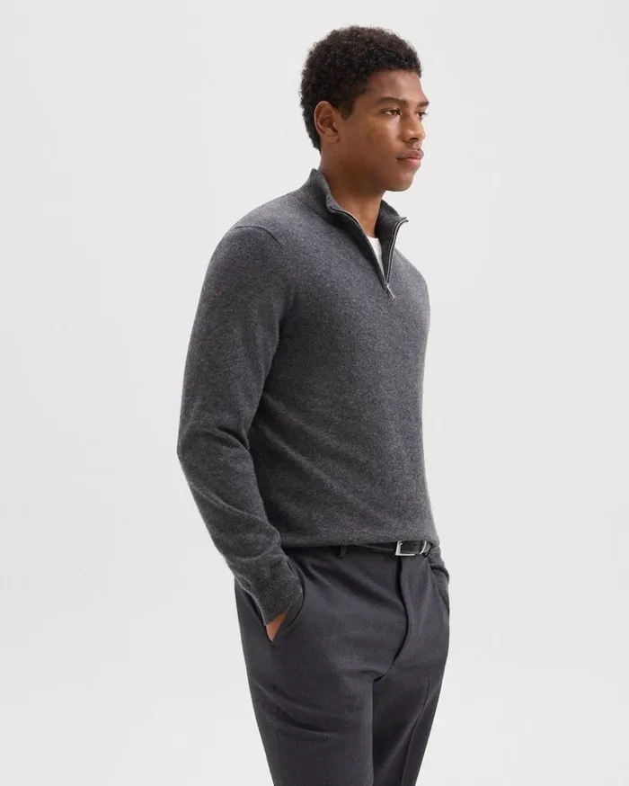 Theory Hilles QuarterZip Sweater In Cashmere Grey Heather Men Sweaters Cardigans Theory Hilles QuarterZip Sweater In Cashmere Grey Heather Men Sweaters Cardigans