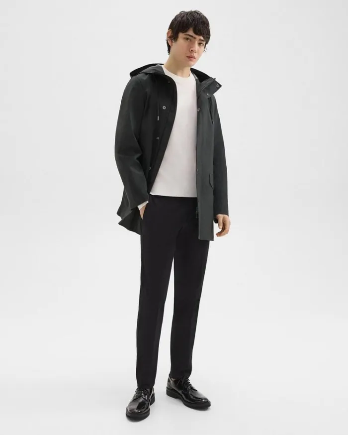 Theory Hooded Raincoat In Poplin Black Men Outerwear Theory Hooded Raincoat In Poplin Black Men Outerwear