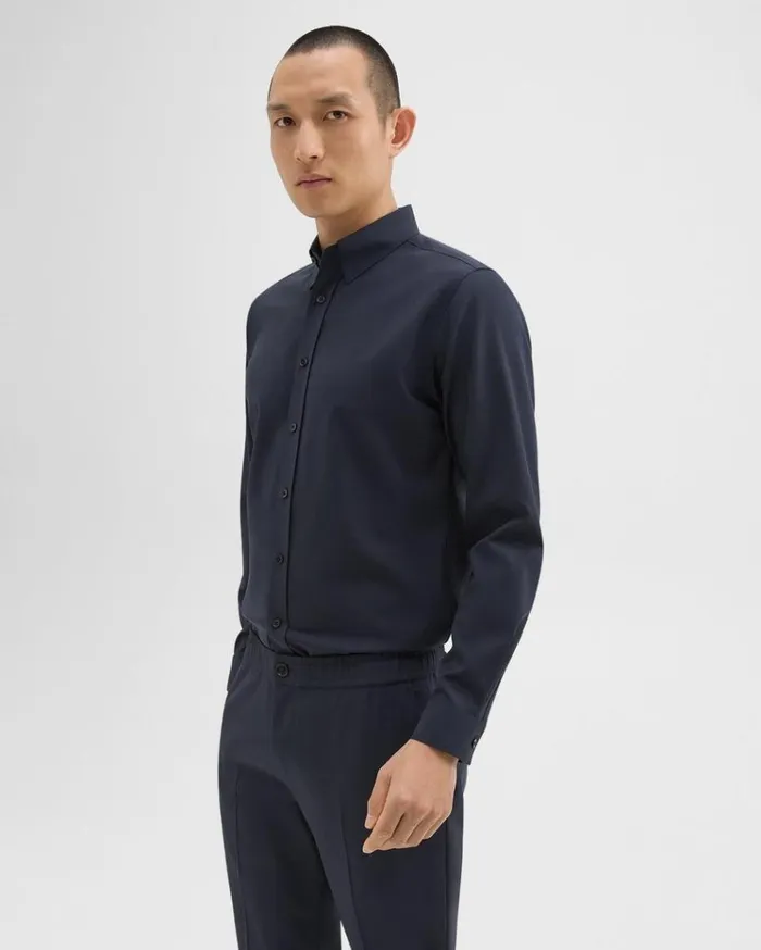 Theory Hugh Shirt In Virgin Wool Navy Men Shirts Theory Hugh Shirt In Virgin Wool Navy Men Shirts